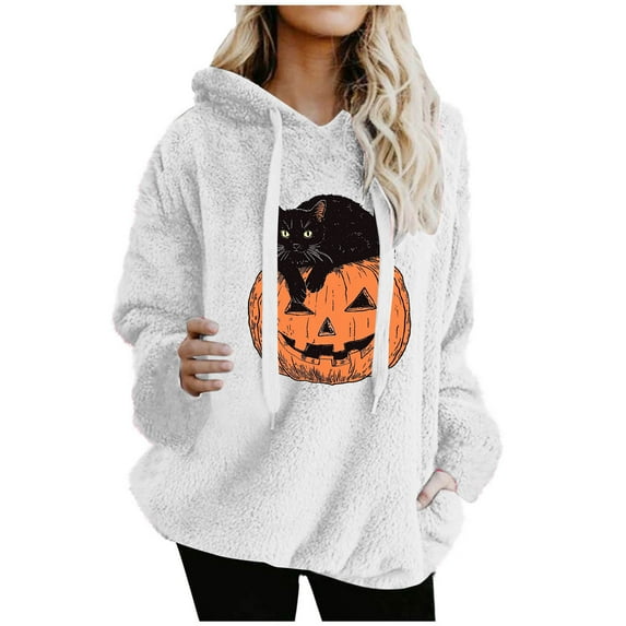 ShiShine Womens Plush Hoodies Pullover Sport Hoodie Cute Printed Cozy Oversized Pockets Hooded Sweatshirt Athletic Hoodies