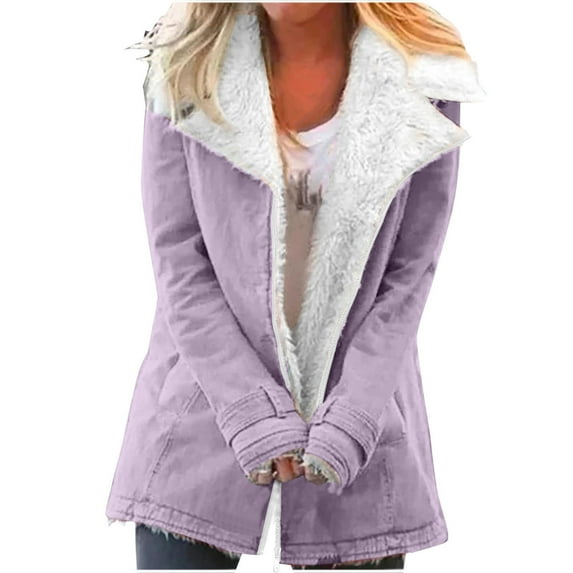 ShiShine Womens Plush Warm Jacket Lapel Button Down Long Sleeve Warm Winter Coat