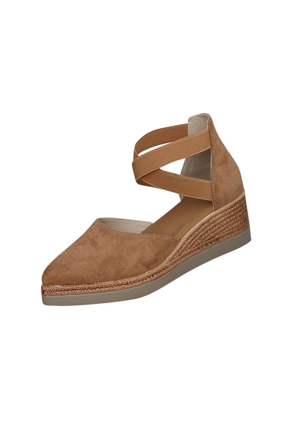 Womens Pointed Toe Espadrille Wedge Sandals Elastic Ankle Strap Casual Summer Shoes