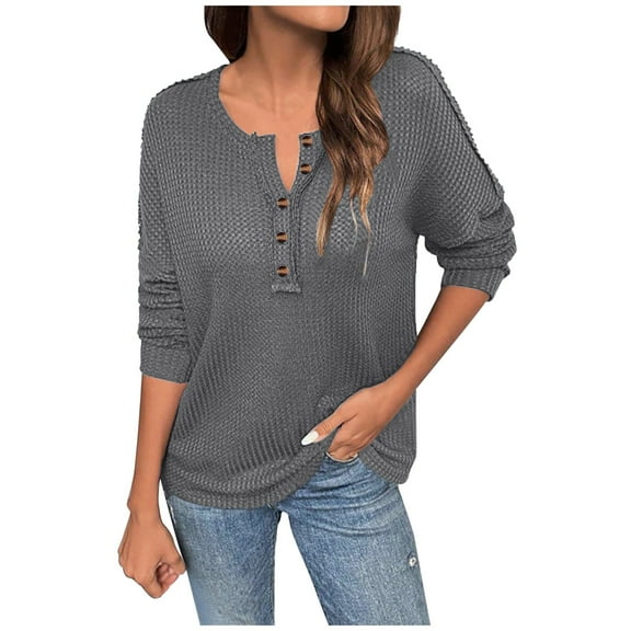 ShiShine Womens Pullover Shirts Long Sleeve Button Up Sweater Exposed Seam Cozy Stretchy Sweatshirt
