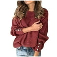 thumbnail image 1 of ShiShine Womens Pullover Sweaters Long Sleeve Crewneck Casual Loose Tops with Buttons, 1 of 9