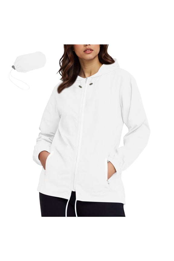Womens Rain Jackets Packable Waterproof Lightweight Zipper Hooded Windbreaker Cycling Bike Jacket