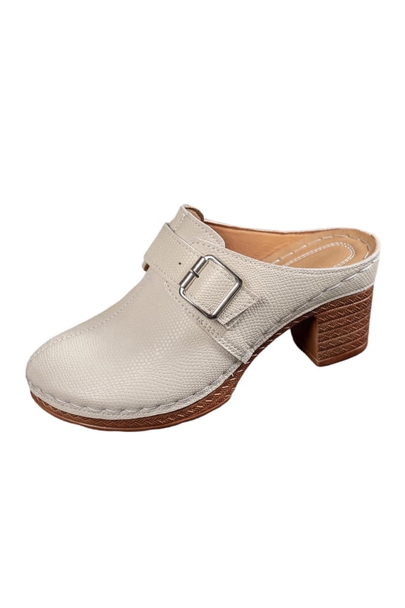 Womens Retro Platform Mule Clogs Chunky Block Heel Slip On Shoes with Metal Buckle Casual Daily Work Walking Closed Toe Sandals