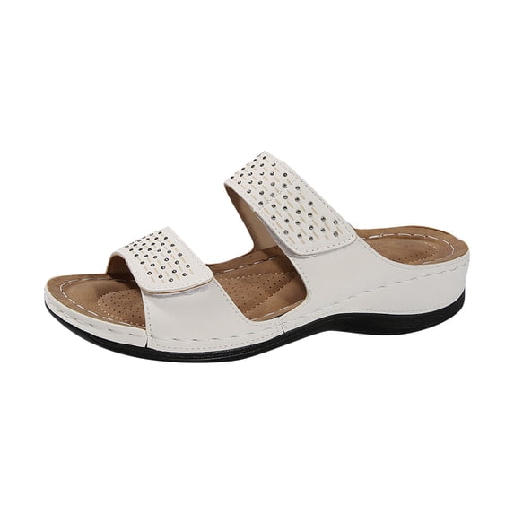 ShiShine Womens Rhinestone Dual Strap Orthopedic Wedge Slide Sandals Arch Support Cushioned Footbed Casual Shoes