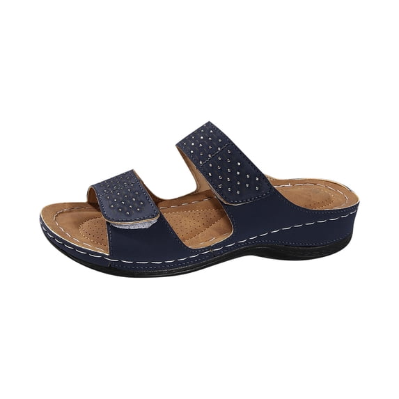 ShiShine Womens Rhinestone Dual Strap Orthopedic Wedge Slide Sandals Arch Support Cushioned Footbed Casual Shoes