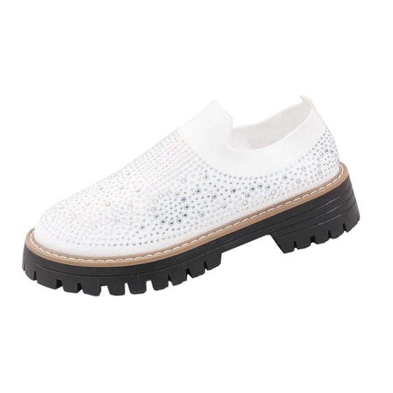 ShiShine Womens Rhinestone Knit Slip On Sandals Shoes Comfortable Sole Casual Shoes