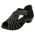 thumbnail image 1 of ShiShine Womens Rhinestone Low Heel Sandals Peep Toe Cutout Back Zipper Summer Sandals, 1 of 9