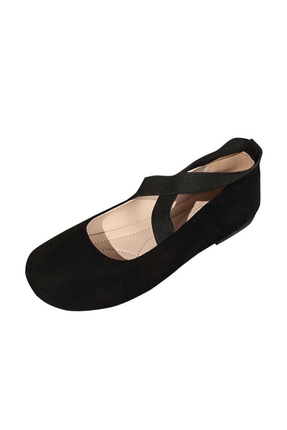 Womens Round Toe Ballet Flats Criss Cross Elastic Ankle Strap Comfortable Casual Dressy Walking Shoes