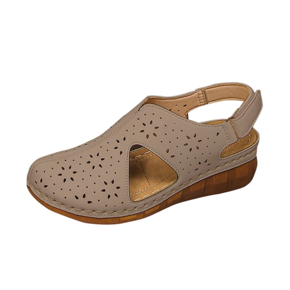 ShiShine Womens Round Toe Cutout Slingback Sandals Perforated Upper Adjustable Strap Soft Sole Casual Sandals