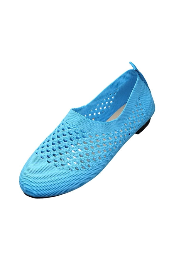 Womens Round Toe Flats Slip On Mesh Knit Breathable Cutout Comfort Soft Sole Casual Dress Work Flats