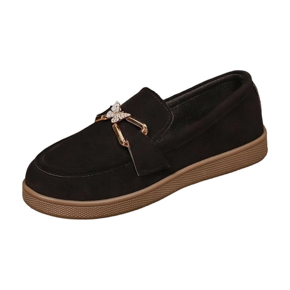 ShiShine Womens Round Toe Loafers Rhinestone Buckle Slip On Casual Comfortable Work Shoes