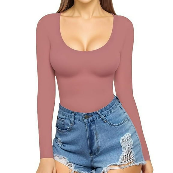 ShiShine Womens Scoop Neck Long Sleeve Slim Fit Solid Color T Shirt Tunic Tops Tee