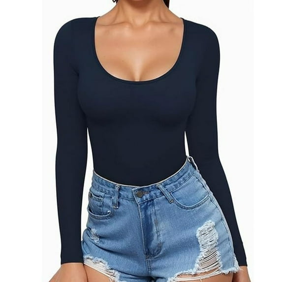 ShiShine Womens Scoop Neck Long Sleeve Slim Fit Solid Color T Shirt Tunic Tops Tee