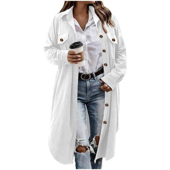 ShiShine Womens Shacket Jacket Long Shirt Casual Lapel Button Down Long Sleeve Trench Coats Warm Winter Jackets