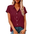 thumbnail image 1 of ShiShine Womens Short Sleeve Shirts V Neck Collared Button Down Shirt Solid Color Summer Casual Tops S-5XL, 1 of 7