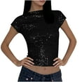 thumbnail image 1 of ShiShine Womens Short Sleeve Square Neck Shirts Sequin Blouses Solid Color Tops Streetwear Party Wear, 1 of 6