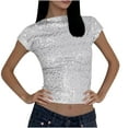 thumbnail image 1 of ShiShine Womens Short Sleeve Square Neck Shirts Sequin Blouses Solid Color Tops Streetwear Party Wear, 1 of 6