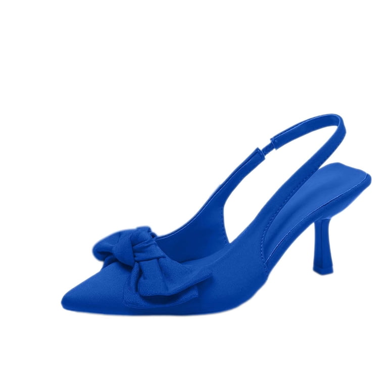 blue satin dress shoes Xucatan Women's Satin Slingback Pumps, Pointed Toe Block Heel Dress Shoes, Adjustable Buckle Comfortable Heels for Wedding Party Office Gift