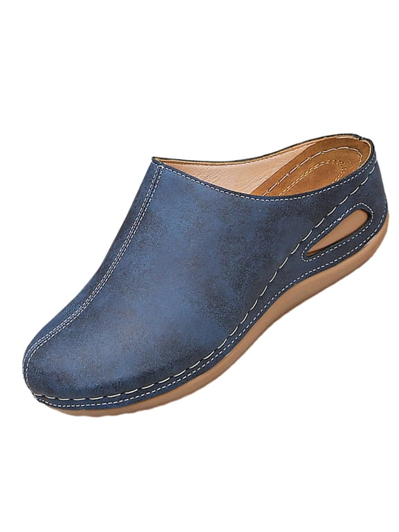 Womens Slip-On Clogs with Soft Foam Supportive Lightweight Comfortable Cap Toe Wedge Shoes for All Day Comfort