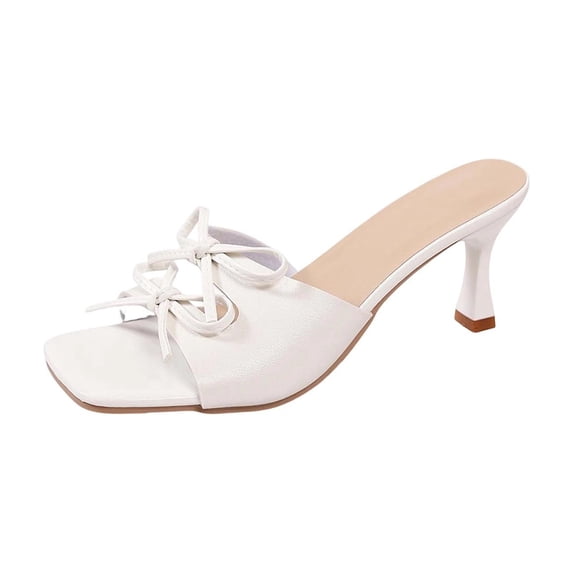 ShiShine Womens Square Toe Bow Knot Heeled Mules Open Toe Slip On Kitten Heel Sandals