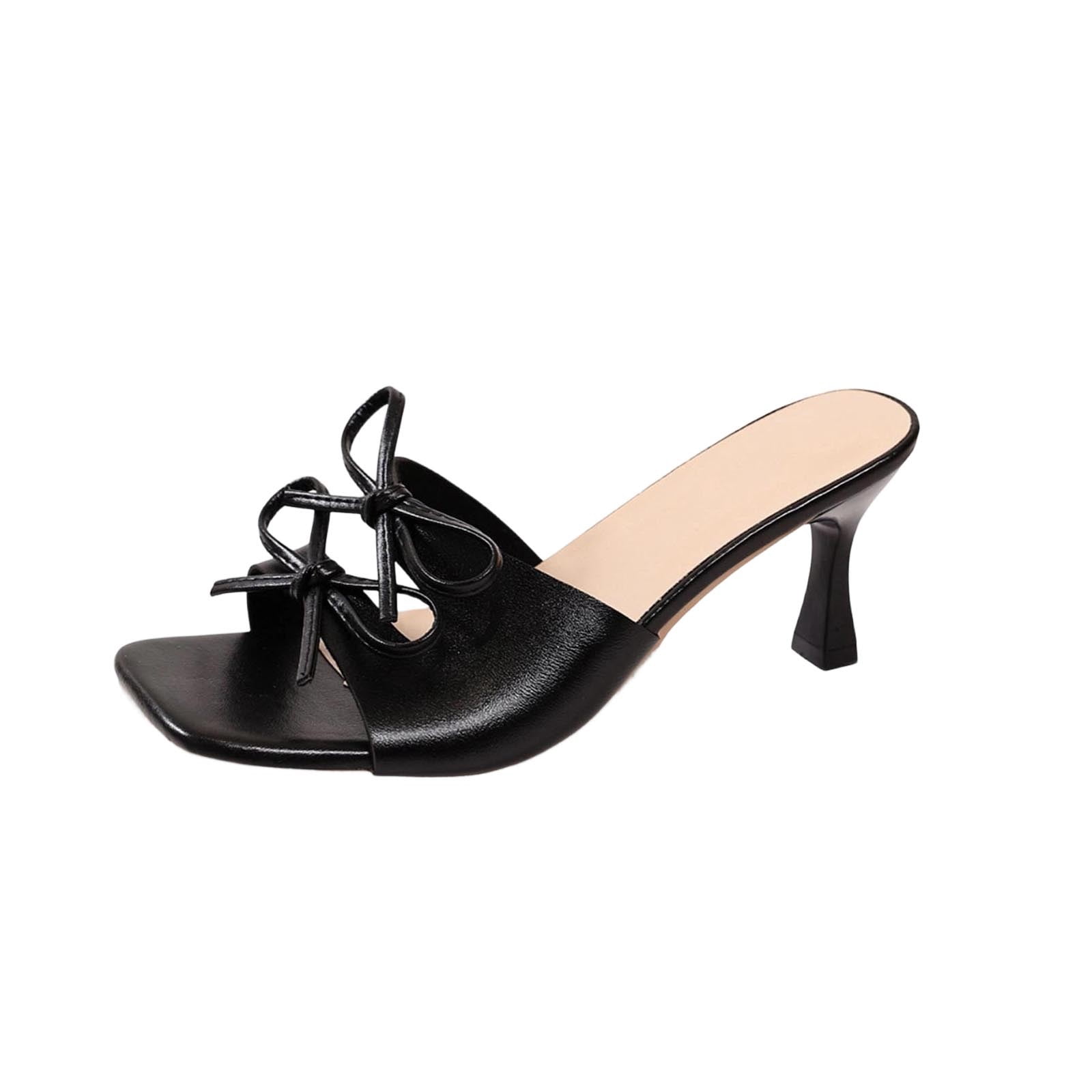 ShiShine Womens Square Toe Bow Knot Heeled Mules Open Toe Slip On