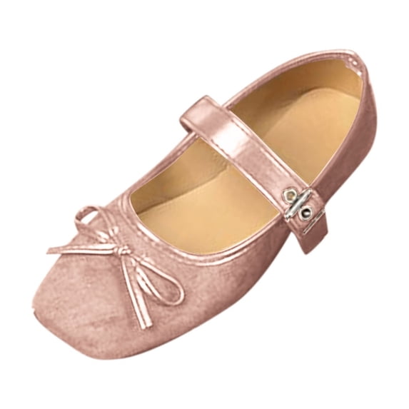 ShiShine Womens Square Toe Mary Jane Flats Bow Detail Buckle Ankle Strap Casual Dressy Ballet Flats for Spring Summer