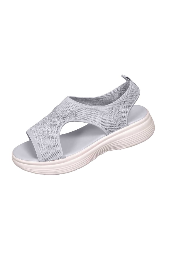 Womens Stretch Knit Sandals Thick Sole Open Toe Sporty Slip On Shoes for Summer Active Walking Outdoor