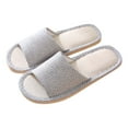 thumbnail image 1 of ShiShine Womens Striped Linen Slide Slippers Breathable Non-Slip Casual Indoor Guest Slippers, 1 of 3