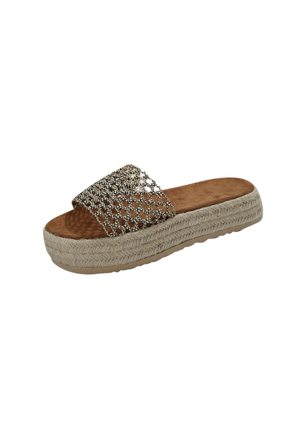 Womens Studded Braided Single Strap Espadrille Platform Slide Sandals Summer Comfort Casual Shoes