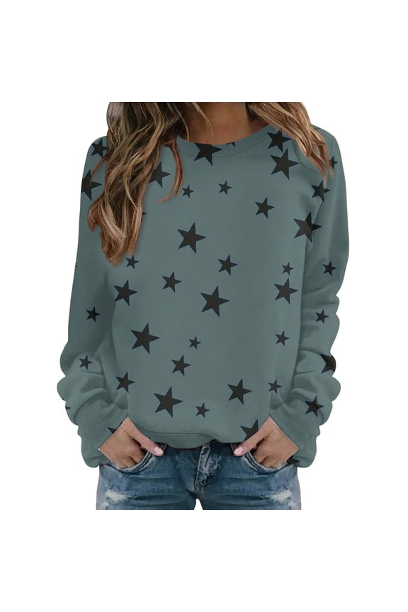 Womens Sweatshirt Crew Neck Star Graphic Pullover Tops 2025 Fall Casual Long sleeve Oversized Sweatshirt