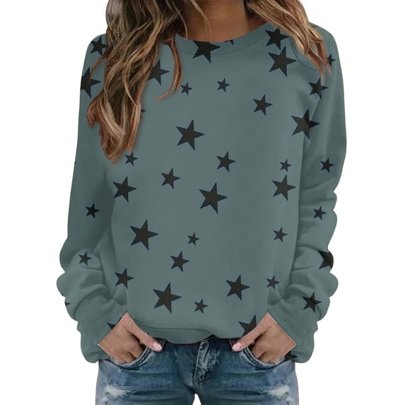ShiShine Womens Sweatshirt Crew Neck Star Graphic Pullover Tops 2025 Fall Casual Long sleeve Oversized Sweatshirt