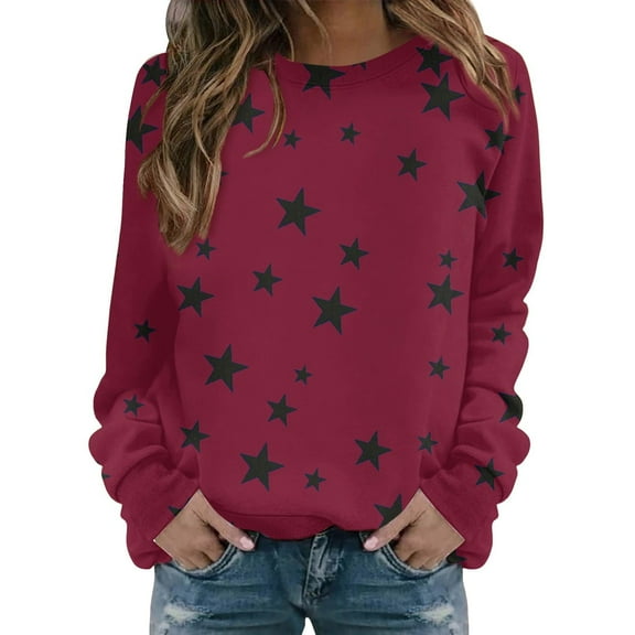 ShiShine Womens Sweatshirt Crew Neck Star Graphic Pullover Tops 2025 Fall Casual Long sleeve Oversized Sweatshirt