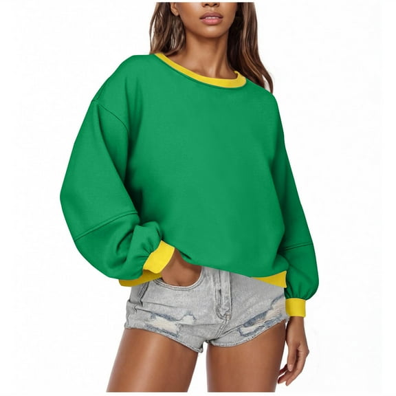 ShiShine Womens Sweatshirts Casual Oversized Pullover Tops Crewneck Long Sleeve Color Block Tunic Outfits