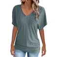 thumbnail image 1 of ShiShine Womens T Shirts V Neck Short Sleeve Casual Tops Loose Fit Basic Tees with Pleated Hem, 1 of 6