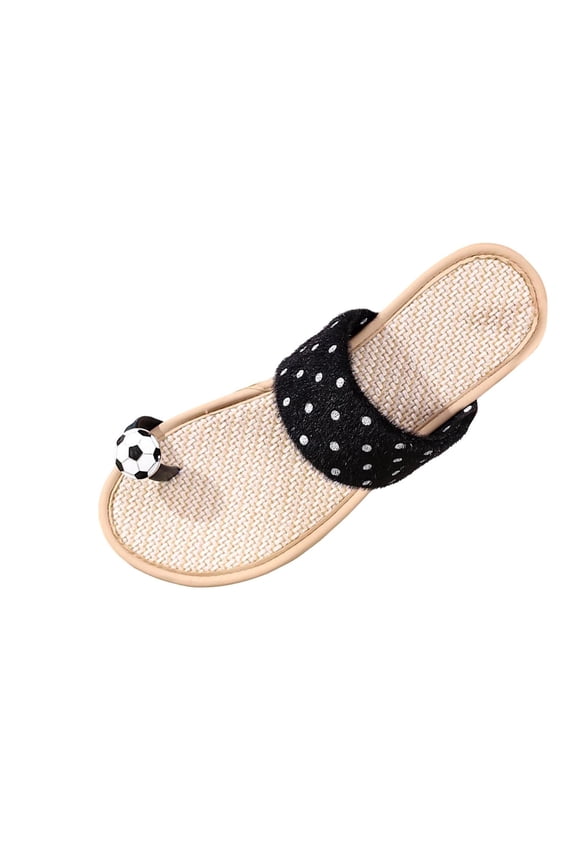Womens Toe Loop Slide Sandals Polka Dot Strap Soccer Ball Decor Soft Cushioned Non Slip Flat Sole Comfort Footwear