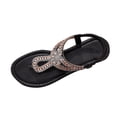 thumbnail image 1 of ShiShine Womens Toe Post Rhinestone Embellished Ankle Strap Flat Sandals Summer Comfort Casual Daily Glam Shoes, 1 of 7