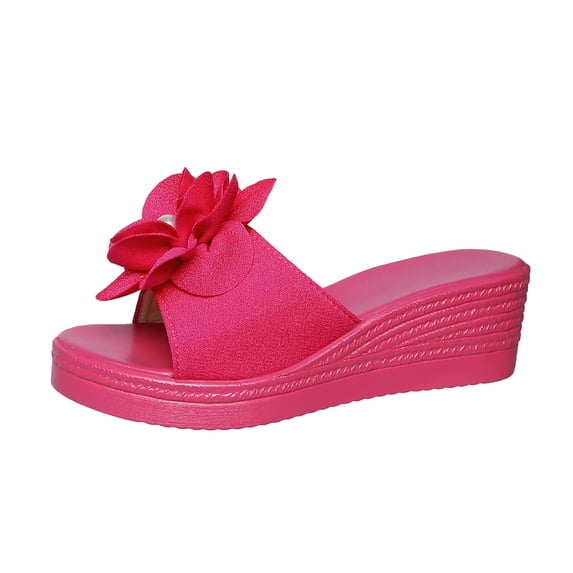 ShiShine Womens Trendy Flower Wedge Sandals Comfortable Non-slip Beach Sandals Summer Walking Open Toe Shoes