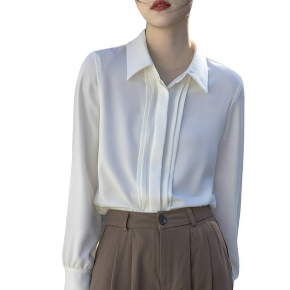 ShiShine Womens Turn Down Collar Shirt Long Sleeve Blouse Fashion Business Casual Office Ladies Dress Shirt