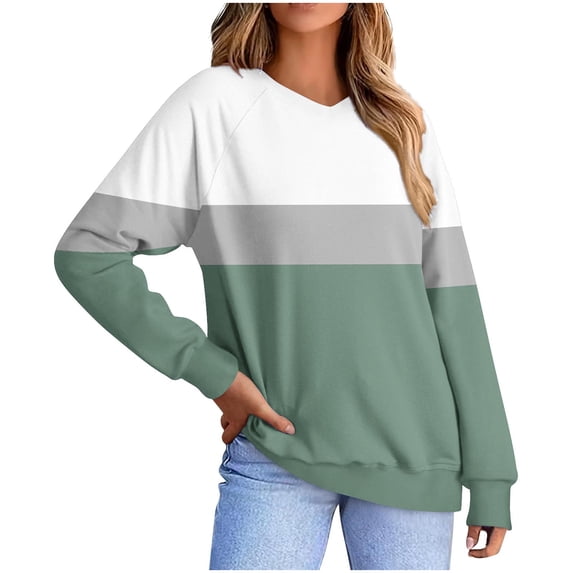 ShiShine Womens V Neck Color Block Sweatshirts Long Sleeve Casual Lightweight Pullover Tops