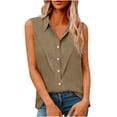 thumbnail image 1 of ShiShine Womens V Neck Sleeveless Shirts Collared Button Down Shirt Solid Color Summer Casual Tops S-5XL, 1 of 7