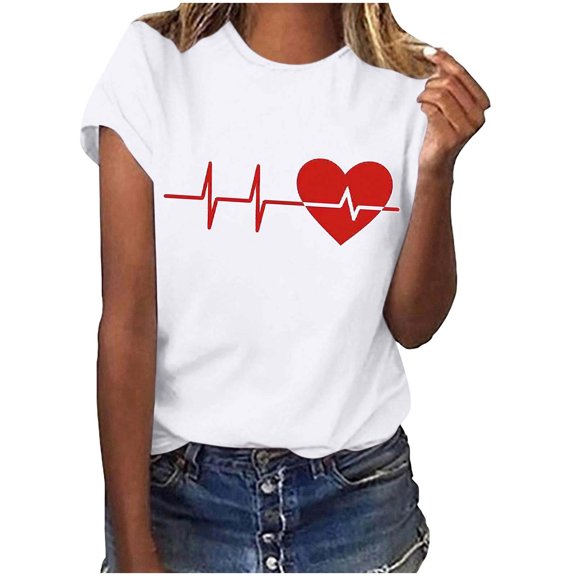 ShiShine Womens Valentines Day T Shirt Short Sleeve Blouse Love Heart Graphic Tee Tops