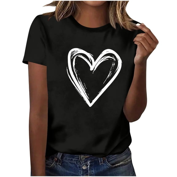 ShiShine Womens Valentines Tshirt Crew Neck Causal Short Sleeves Love Heart Graphic Tee Tops