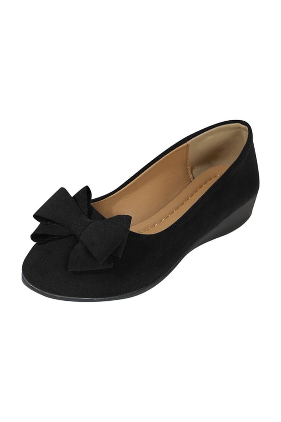 Womens Wedge Ballet Flats Round Toe Bow Accent Slip On Casual Dress Walking Shoes