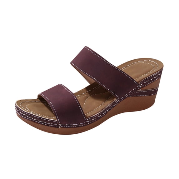 ShiShine Womens Wedge Heel Slide Sandals Casual Summer Double Strap Comfortable Slip On Shoes