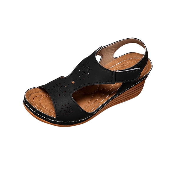 ShiShine Womens Wedge Sandals Open Toe Cutout Detail Adjustable Ankle Strap Comfort Casual Summer Shoes