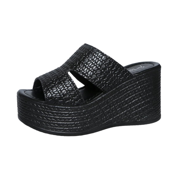 ShiShine Womens Wedge Slide Sandals Open Toe Woven Detail Breathable Slip On Casual Summer Sandals