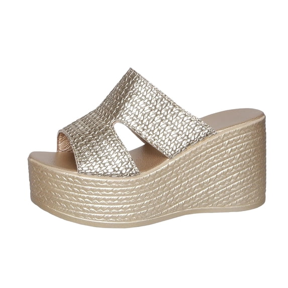 ShiShine Womens Wedge Slide Sandals Open Toe Woven Detail Breathable Slip On Casual Summer Sandals