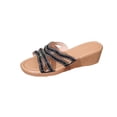 thumbnail image 1 of ShiShine Womens Wedge Slide Sandals Rhinestone Embellished Multi Strap Open Toe Slip On Casual Summer Walking Shoes, 1 of 8