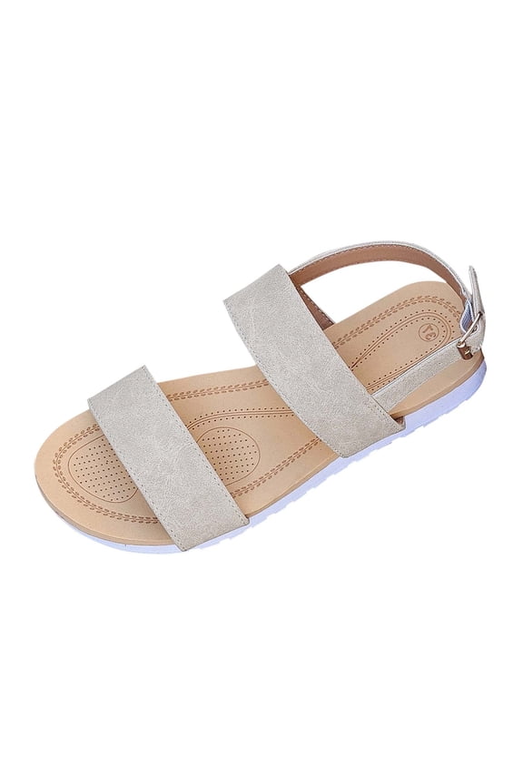 Womens Wide Dual Strap Buckle Ankle Strap Flat Sandals Summer Comfort Casual Versatile Shoes