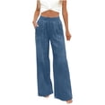 thumbnail image 1 of ShiShine Womens Wide Leg Pleated Jeans High Waisted Strechy Baggy Loose Elastic Waist Pant with Pockets, 1 of 9